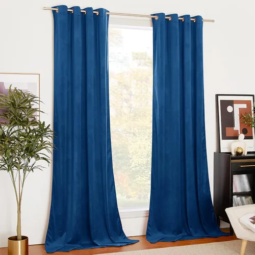 Vista 65 de NICETOWN Cortinas de terciopelo beige 100% opacas de 84 pulgadas de largo, 52 pulgadas de ancho, 2 paneles para dormitorio y sala de estar, cortinas