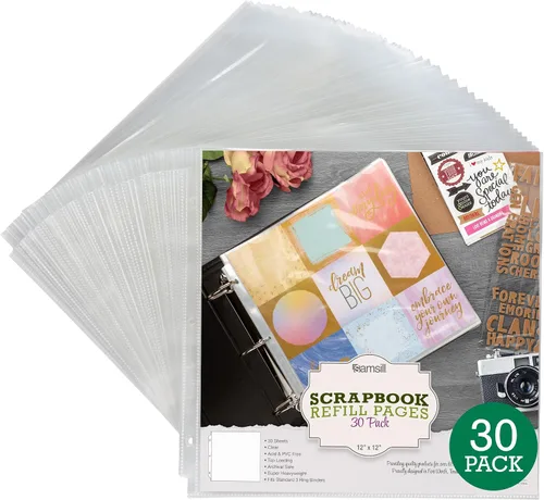 Vista 11 de Samsill Scrapbook - 6 páginas de repuesto de bolsillo de 12 x 12 pulgadas, paquete de 50, se adapta a carpetas de 3 anillos y álbumes de fotos de 12