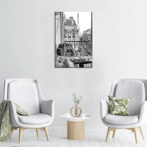 Vista 7 de Lienzo de lectura de periódico vintage para niña, arte de pared, póster retro con vista de la Torre Eiffel, arte de pared retro en blanco y negro