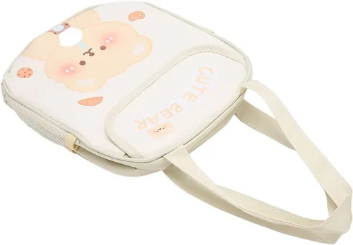 Vista 6 de TOPINCN Lonchera gruesa de gran capacidad, bonitas bolsas de almuerzo con patrón de dibujos animados con asa para picnic (oso de té con leche beige)