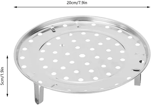 Vista 4 de Bandeja de cocina redonda de acero inoxidable de 7.9 pulgadas, estante de soporte de vapor para olla a presión, patas extraíbles, estante chino
