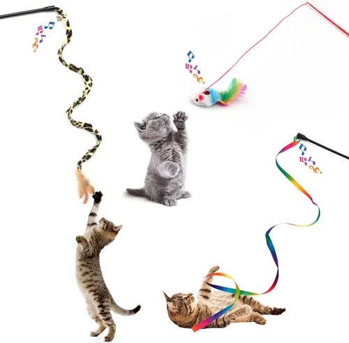 Vista 5 de Juguetes para gatos surtidos de juguetes para gatos, paquete de 26 juguetes para gatos, paquete variado para gatito, juguete de varita para gato