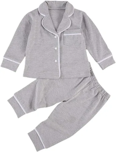 Vista 105 de Conjunto de pijama de manga larga con botones para niña pequeña, conjunto de ropa de dormir