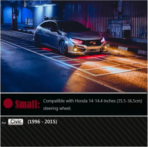 Vista 2 de Funda negra para volante de automóvil, compatible con Honda, de piel fina de napa premium, textura de fibra de carbono, 14 pulgadas, para Honda
