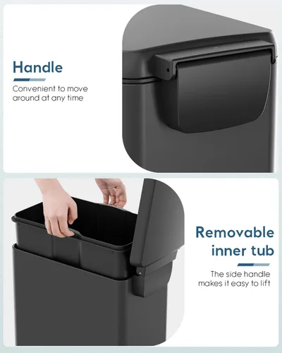 Vista 5 de Arlopu Basurero delgado de cocina de 13.2 galones con tapa, cubo de basura de acero inoxidable de 50 L, cubo de basura grande para cocina, cubo