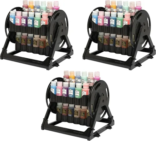 Vista 11 de Organizador rotacional Plaid para almacenamiento de pintura acrílica, contenedor de almacenamiento de pintura que guarda 24 botellas estándar de 2