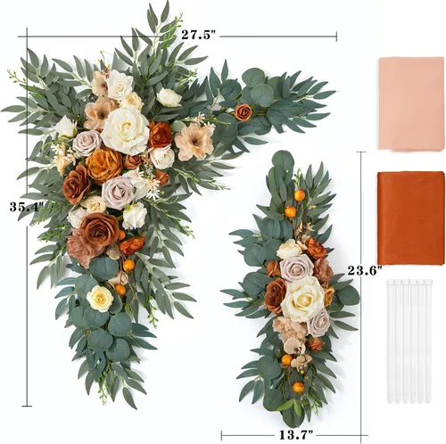 Vista 7 de Kit de flores para arco de boda con cortinas (paquete de 4) – 2 guirnaldas artificiales de terracota de lujo con 2 cortinas transparentes