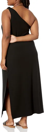 Vista 5 de The Drop Mickey - Vestido largo de punto acanalado con corte de un hombro para mujer
