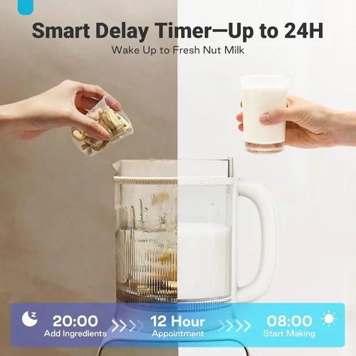 Vista 7 de Máquina para fabricar leche de nuez de 50.73oz: Máquina automática de leche de soja 12 en 1 con diseño desmontable, jugo casero, almendras, leches