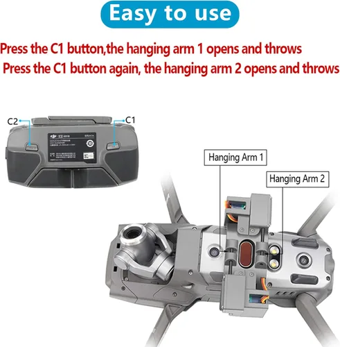 Vista 4 de Hanatora Dispositivo de lanzamiento de Airdrop de carga útil de doble caída para DJI Mavic 2 Pro/Zoom Drone, sistema de entrega de clip de gota