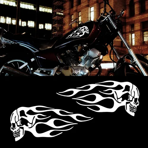 Vista 9 de TOMALL 2 calcomanías de llama de calavera para automóvil, motocicleta, tanque, de vinilo, carreras, deportes, llama a rayas, para carrito de golf