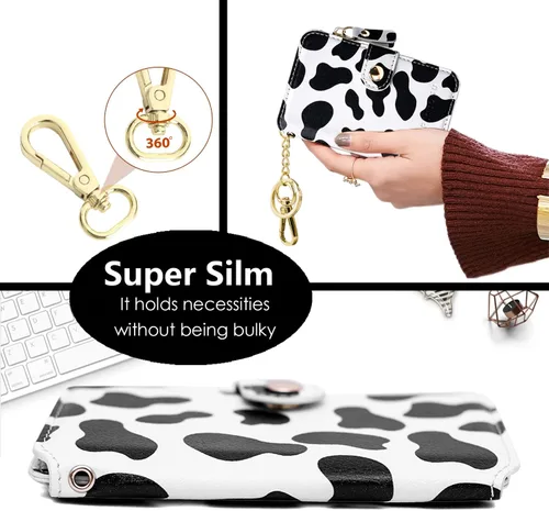 Vista 30 de Cartera con llavero, tarjetero con bloqueo RFID de piel, funda para tarjetas de crédito con cremallera para mujer