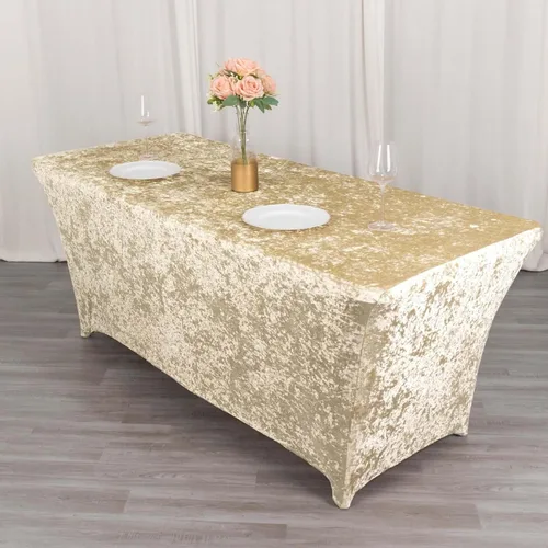 Vista 3 de Efavormart Cubierta de Mesa Rectangular Ajustada Elástica de Terciopelo Aplastado Beige de 6 pies