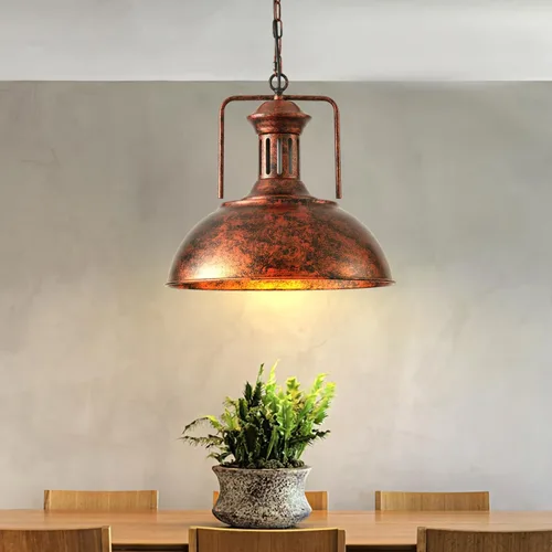 Vista 5 de Lámpara colgante de cúpula industrial, iluminación de techo colgante de granero para isla de cocina, comedor, metal de bronce rústico