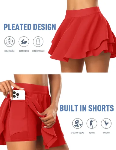 Vista 3 de JoyGirl Falda de tenis para mujer con pantalones cortos de golf, falda pantalón de cintura alta, para entrenamiento, atlética, con bolsillos