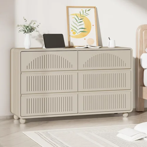 Vista 3 de Cómoda acanalada de 51.2 pulgadas de ancho con 6 cajones para dormitorio