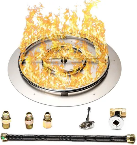 Vista 46 de Kit de sartén y anillo de acero inoxidable para quemador de hoguera, con encendido por chispa para fogatas de propano líquido, sartén de 18