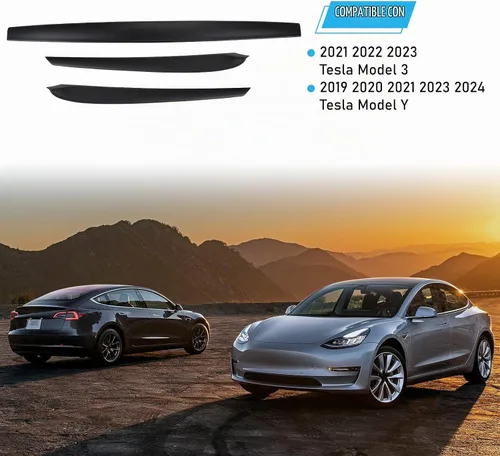 Vista 4 de Cubierta de salpicadero y moldura de puerta para Tesla Model Y/3, color negro mate Negro mate (una pieza)