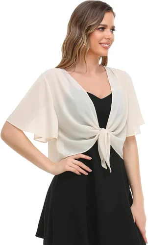 Vista 4 de Bolero de Gasa para Mujer Chal Envolvente de Frente Abierto con Lazo Top Cárdigan para Vestido de Noche