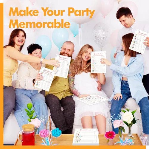 Vista 6 de 55 piezas de juegos de baby shower, tarjetas de predicciones y adivina la frase con respuestas incluidas, juegos de baby shower divertidos de género
