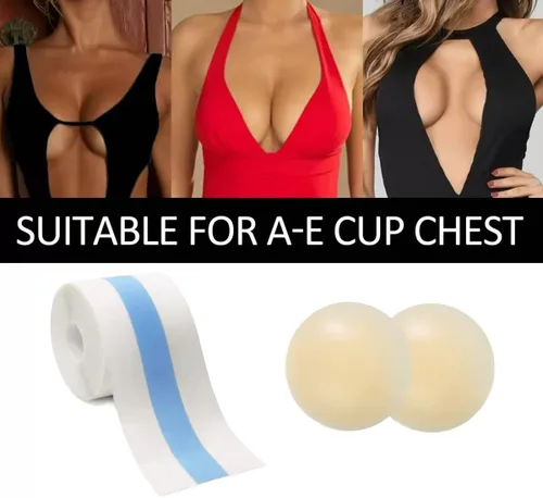 Vista 5 de Cinta invisible transparente impermeable para pechos, cinta suave para levantamiento de senos, cinta para senos grandes con un par de cubiertas
