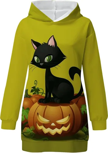 Vista 3 de Vestido de Halloween para mujer estampado de sudadera con capucha para otoño e invierno