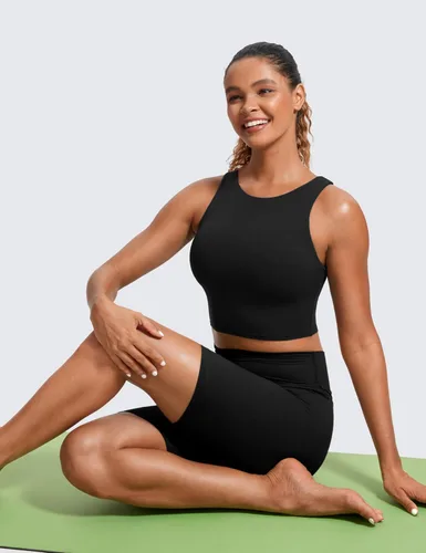 Vista 3 de CRZ YOGA Butterluxe - Brasier deportivo largo con espalda cruzada para mujer, cuello alto, acolchado, camiseta corta sin mangas con almohadillas