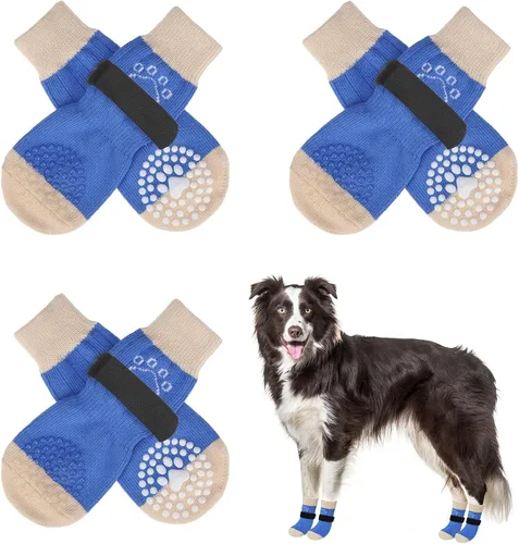 Vista 48 de SCENEREAL 6 piezas de calcetines antideslizantes para perros para prevenir lamido de patas para pavimento caliente/frío, calcetines de agarre