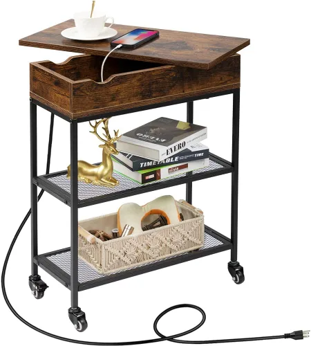Vista 9 de Hadulcet Mesa auxiliar enrollable con almacenamiento y parte superior Negro Nuez (Black Walnut)