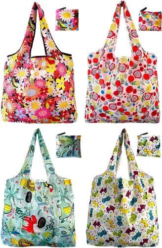 Vista 12 de Bolsas de compras reutilizables para comestibles, paquete de 4 de 50 libras bolsas plegables grandes y lavables para mercado, compactas para un