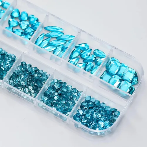 Vista 3 de Diamantes de imitación azules para uñas, gemas de diamantes de imitación de cristal 3D, diamantes de imitación de parte trasera plana, varios