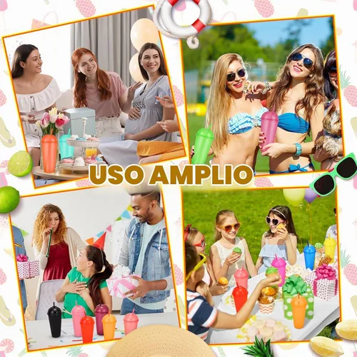 Vista 6 de Hsei - Paquete de 24 vasos helados reutilizables con purpurina con tapas de cúpula y pajitas, vaso de plástico de 24 onzas, taza de café helado