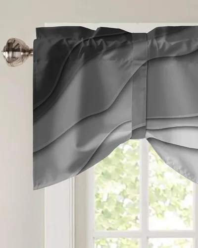Vista 3 de Cenefa de amarre para ventanas, cenefa geométrica moderna gris con bolsillo para barra, tratamiento de ventana, cortinas cortas abstractas grises