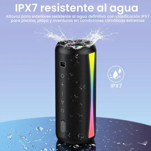 Vista 4 de Altavoz Bluetooth portátil, altavoz inalámbrico 2026 con sonido estéreo HD Negro claro