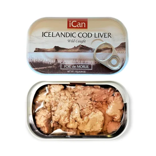 Vista 4 de Hígado de bacalao islandés Wild Caught (Foie de Morue) 4 oz (paquete de 12 latas)