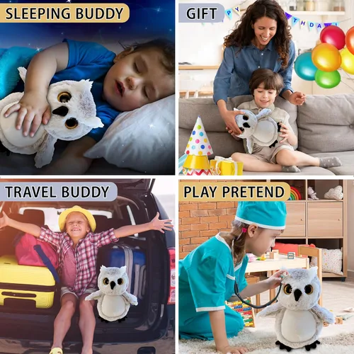 Vista 4 de DolliBu - Peluche de búho – Animal de peluche súper suave, lindo pájaro de vida silvestre gris, adorable animal de peluche esponjoso para niños