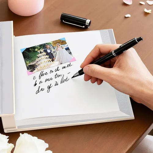 Vista 7 de Álbum de fotos de boda de 4 x 6 pulgadas con 400 bolsillos, libro de recuerdos de cuero beige grabado personalizado para compromiso, despedida