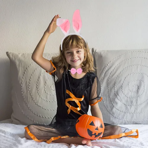 Vista 5 de SULOLI - Juego de disfraz de conejo - Orejas blancas y rosas kit de corbata y cola conjunto de disfraces de Halloween
