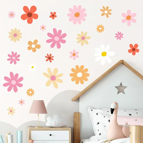 Vista 11 de 12 Hojas de Calcomanías de Margaritas para Pared, Adhesivos de Flores de Estilo Boho, Pegatinas de Pared Lindas para Niñas, Decoración