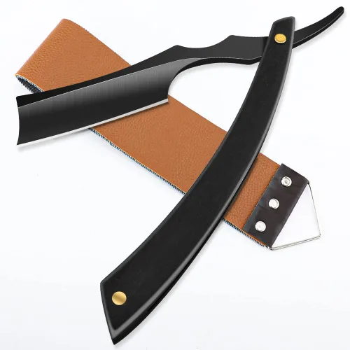 Vista 8 de Navaja de afeitar recta con estropajo - Afeitadora profesional de borde recto de acero inoxidable premium para barbero con estropajo para aseo