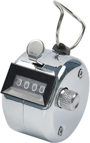 Vista 4 de Mini número de metal mano contador de mano con soporte base para personas de deportes, estadísticas, calidad de fila, hecho a mano, contador clicker