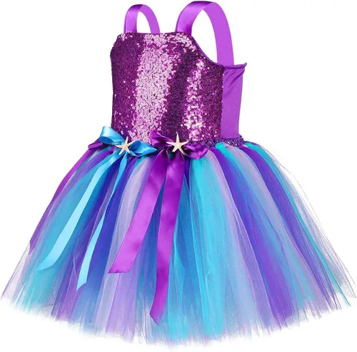 Vista 3 de JerrisApparel Disfraz de sirena para niñas con diadema
