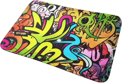 Vista 9 de Tapete con estampado de grafiti, tapete antideslizante y lavable para interiores y exteriores, tapete de bienvenida absorbente para cocina