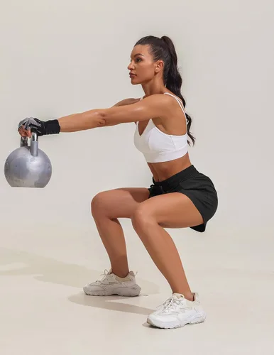 Vista 5 de Pinspark Pantalones cortos de gimnasio de cintura alta de secado rápido con bolsillo para mujer