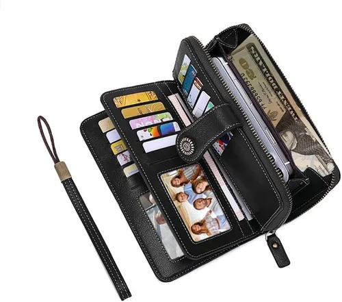 Vista 2 de JEVIYO Cartera para mujer con bloqueo RFID monederos pequeños para mujer a negro Casual