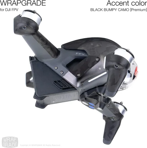 Vista 3 de WRAPGRADE Piel compatible con DJI FPV Color de acento (negro Bumpy CAMO)