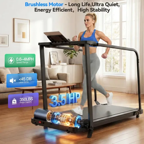 Vista 3 de ANCHEER Caminadora portátil con inclinación, almohadilla para caminar de 3.5 HP con escritorio y barra de asa, caminadora plegable para oficina