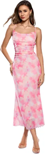 Vista 39 de SOLY HUX Vestido de malla floral para mujer, vestido largo para cóctel Estampado floral multicolor.