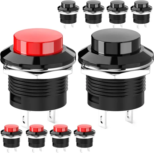Vista 9 de Interruptor de botón momentáneo, mini interruptor redondo sin bloqueo, CA 250 V/3 A CA 125 V/6 A, tapa negra de apagado (10 piezas)