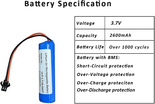 Vista 3 de Seasider Batería recargable de iones de litio de 3.7 V 2600 mAh, enchufe SM-2P y cable de carga USB para control remoto, autos de juguete a control